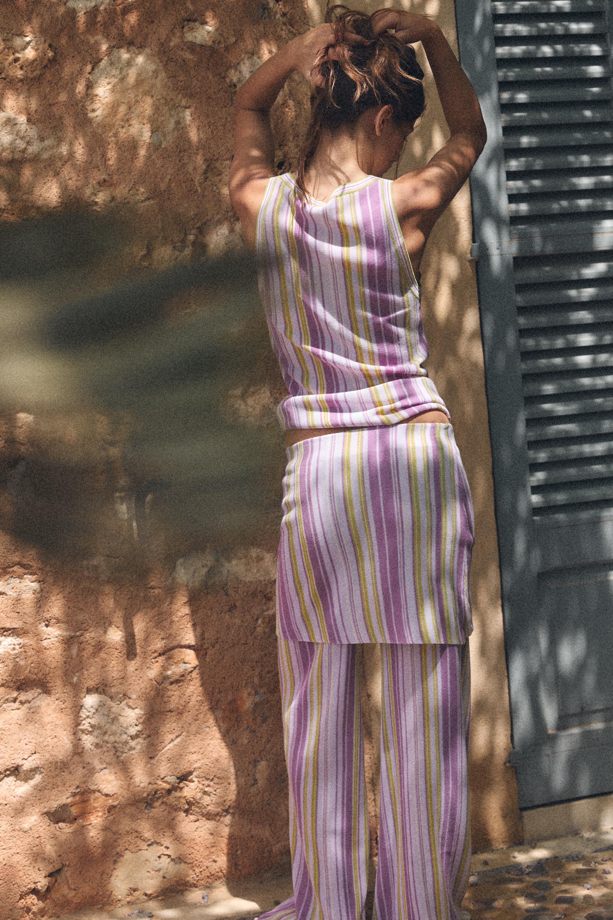 STRIPED KNIT LONG SKORT